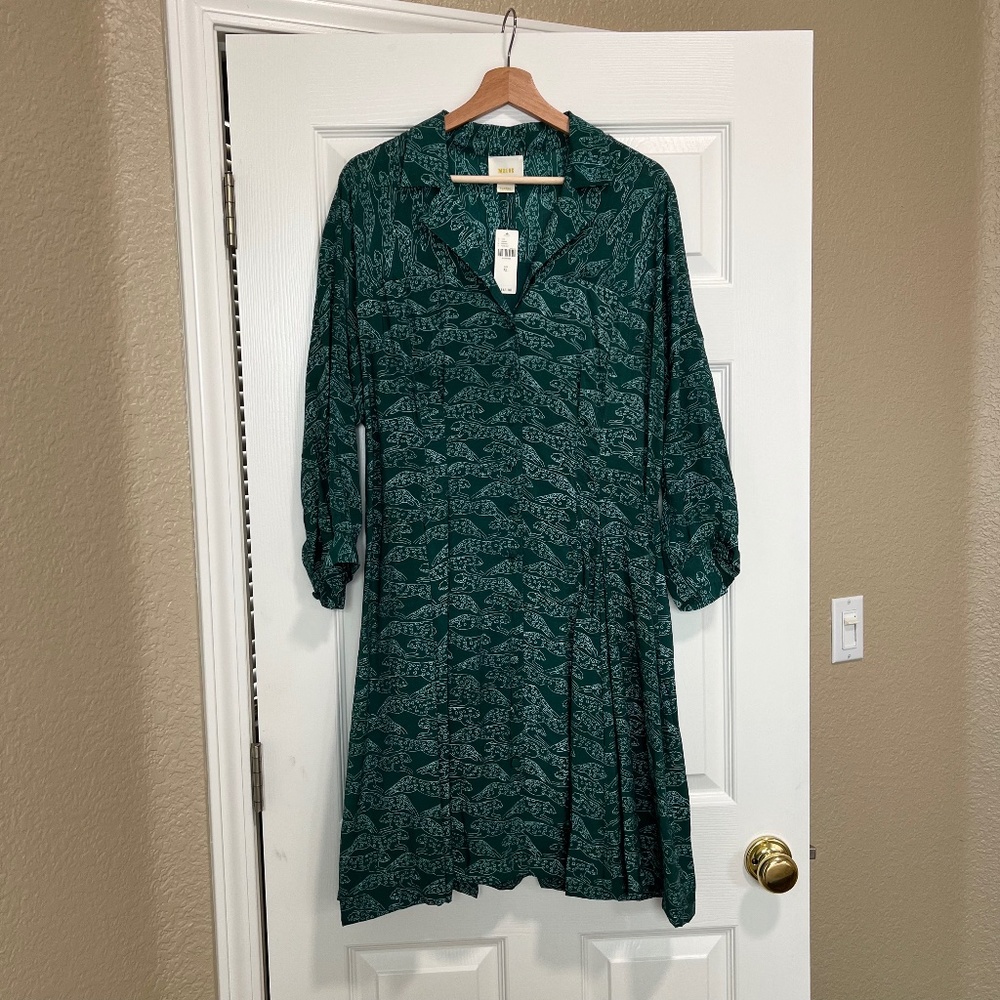 NWT Anthropologie Maeve Claris Green Cheetah 🐆 Dress | Size XL | Has Pockets!!